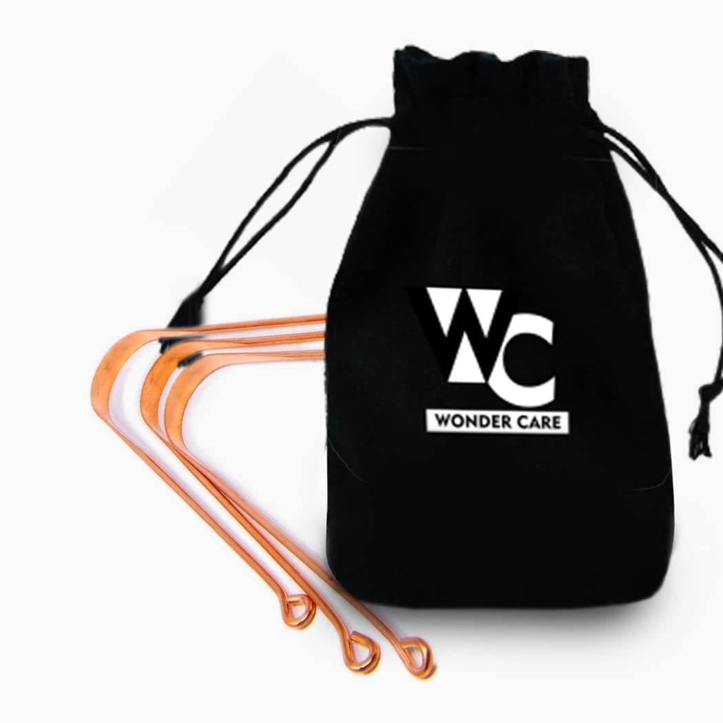 Wonder Care 100% Copper Tongue Scraper Ayurvedic Natural Tongue Cleaner for Oral Hygiene Bad Breath Relief Antibacterial (3 Pieces)