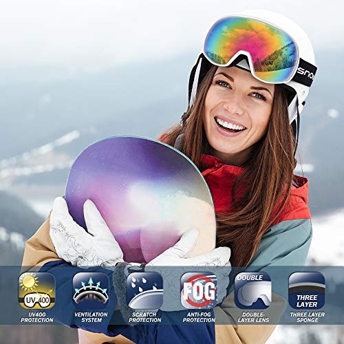 Snowledge Ski Goggles Snowboard Snow Goggles for Men Women OTG Snowboard Goggles with 100% UV Protection Anti-Fog Dual Lens Skiing Goggles Helmet Compatible - Thumbnail 4