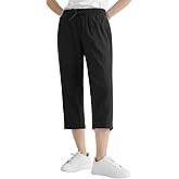 Weintee Women's Linen Crop Pants Capris with Pockets