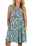For G and PL Women's Summer Print Casual Sundress Loose Sleeveless Swing Tunic Dress with Pocket Green L