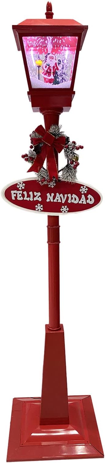 Snow Globes - Fraser Hill Farm Let It Snow Series 71-in. Musical Street Lamp with Santa Claus | Feliz Navidad Sign | Let it Snow Sign | Cascading Snow | Christmas Carols | Festive Holiday Home Decor | FSSL071A-RD4