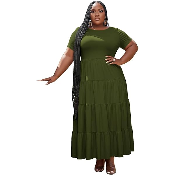 Tycorwd Women's Plus Size Casual Midi Dress Summer Short Sleeve
