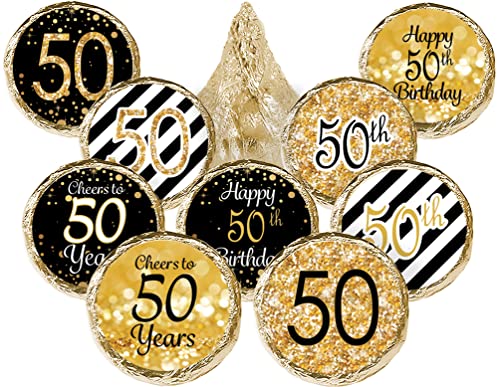 50th Birthday Candy Stickers Black Gold