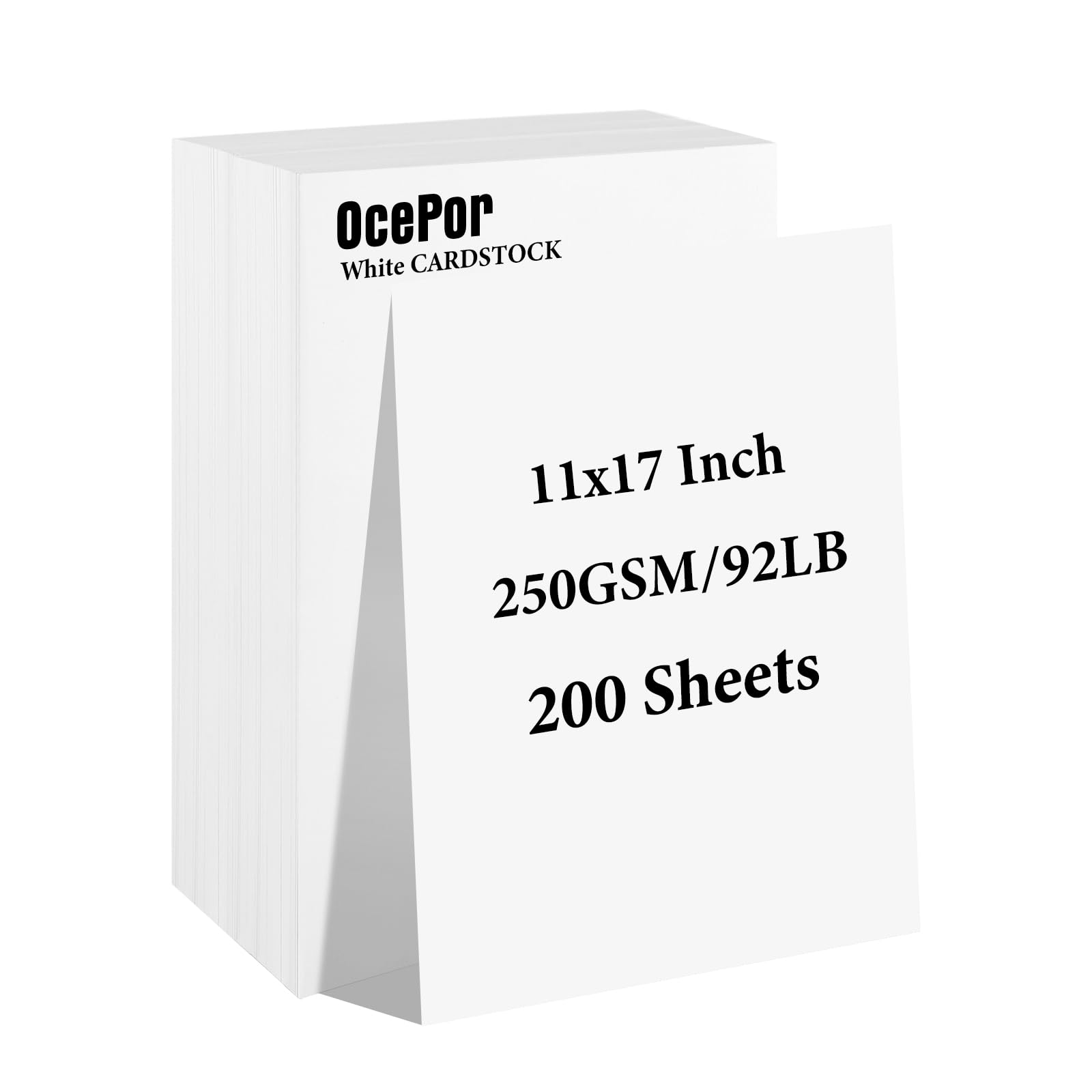 OcePor 200 Sheets White Cardstock 11” x 17”, 92lb/250gsm Card Stock, Thick Card Stock Paper, Heavy Cardstock Paper for Printer, Resume, Scrapbooks, Art, Crafts, Business Cards Image