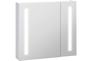 kleankin LED Medicine Cabinet with Mirror and Lights, 27.5" x 25.5" Lighted Bathroom Wall Cabinet, Bathroom Mirror Cabinet wi