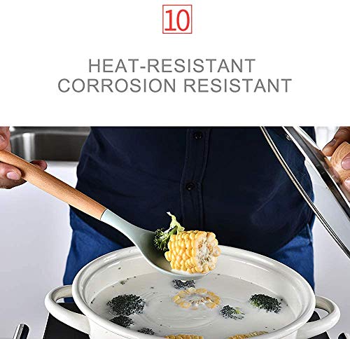 Silicone Cooking Utensils Set by EVULAN – 12 Pieces Natural Wooden Handles Kitchen Cooking Tools with Spatulas for Non Stick Cookware – Silicone Kitchen Utensil Set and Heat Resistant Spatulas