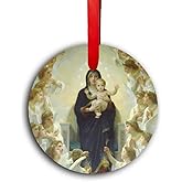 Queen of The Angels Glass Ornament - Traditional Catholic & Christian Christmas Decor, Religious Decorative Hanging Ornaments for Tree - Nativity, Faith