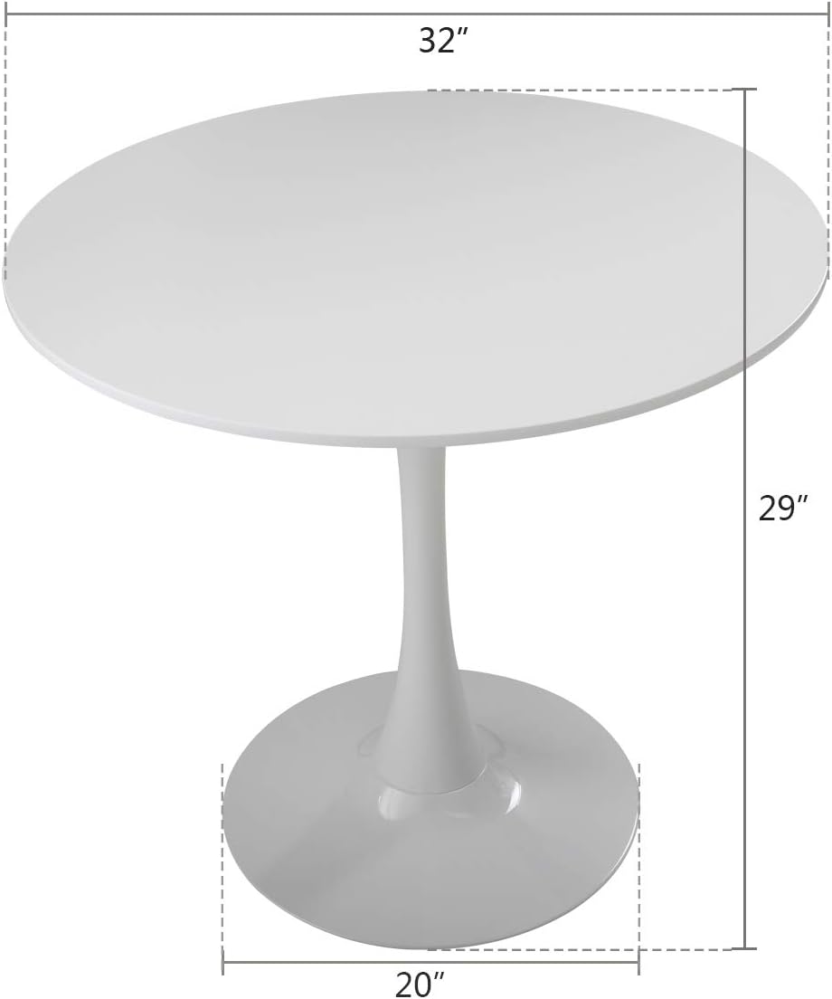 BWM.Co 32" Round Top Dining Table Tulip Mid-Century Style Diameter Pedestal Table, White - Tables