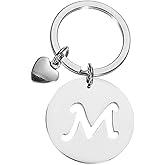 PATIKIL Initial Letter Keychain, Stainless Steel Disc Letter A-Z Charm Keychain Cute Metal Heart Alphabet Keyring for Keys Handbag Purse Backpack, Silver (M)