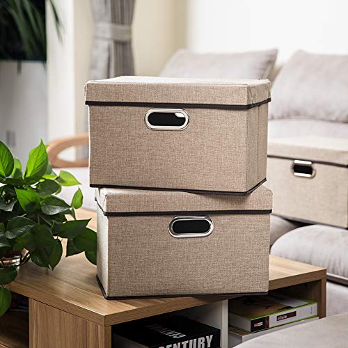 Prandom Collapsible Storage Containers with Lids [5Pack] Jute Fabric