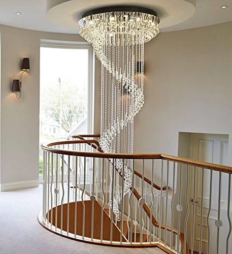 Yue Jia Spiral Rain Drop Clear K9 Crystal Ceiling Light Contemporary Chandelier Lighting Fixture for Saircase Living Room Foyer D47" x H118"