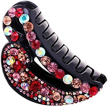Fancyin Luxury 9cm Colorful Crystal Rhinestones Hair Claw Clip for Women (A)