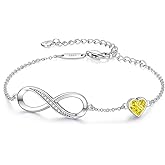 CDE Valentine's Day Gift Infinity Heart Birthstone Charm Link Bracelet for Women 925 Sterling Silver Adjustable Mother's Day Christmas Day Gift Anniversary Birthday Jewelry for Wife Girlfriend Her