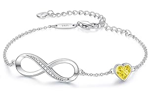CDE Infinity Heart Birthstone Charm Link Bracelet for Women 925 Sterling Silver Adjustable Mother's Day Christmas Day Gift Anniversary Birthday Jewelry for Wife Girlfriend Her