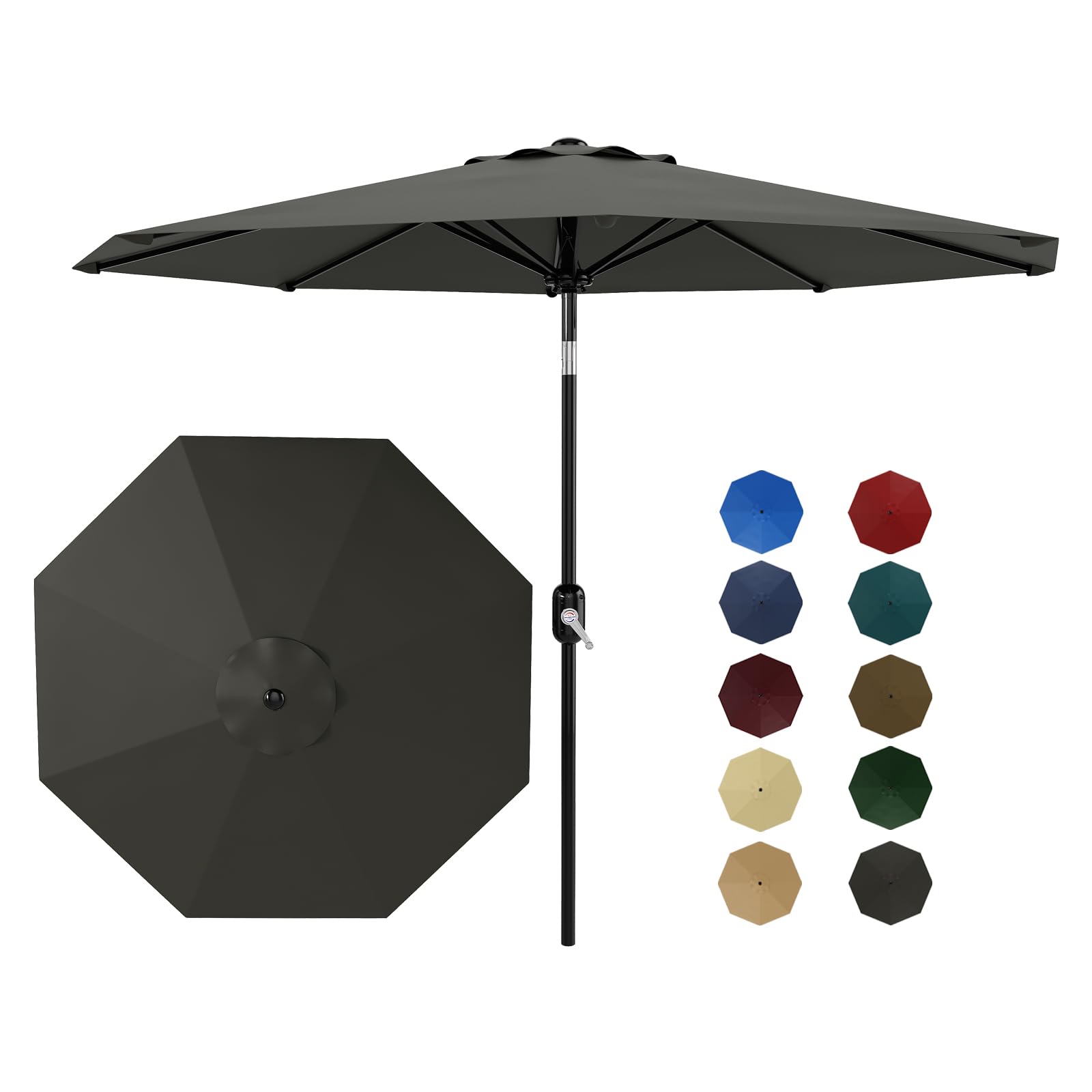 Photo 1 of 10Ft Patio Umbrella - 8 Sturdy Ribs Outdoor Table Umbrella with Crank Lift & Push Button Tilt - Market Umbrella for Pool, Deck, Yard, Garden -Gray