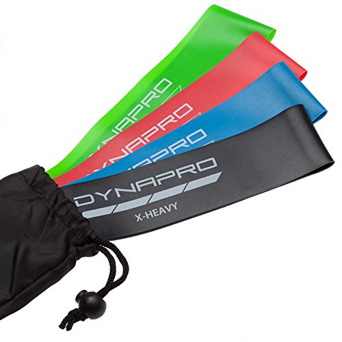 DYNAPRO Resistance Bands- Mini Precision Loop Exercise Bands with E-Quickstart Workout Guide (Black-Green-Red-Blue)
