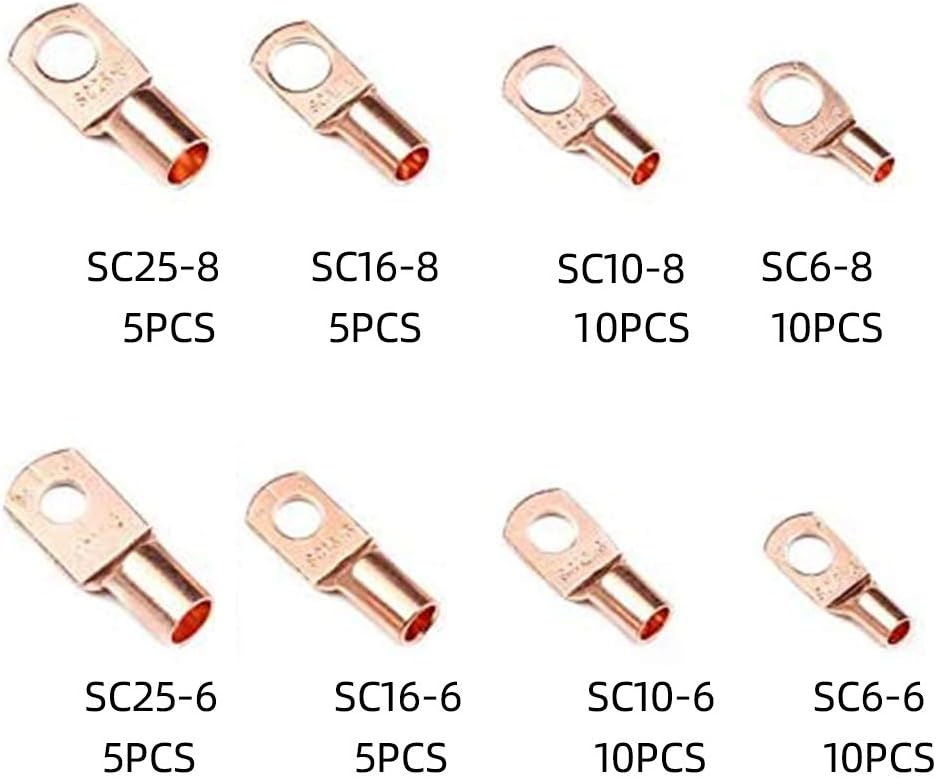 thumbnail image 2 of Assorted Tinned Copper Ring Terminal Kit | Car Cable Bare Lugs & Wire Connectors | Assorted Sizes 2 of 5