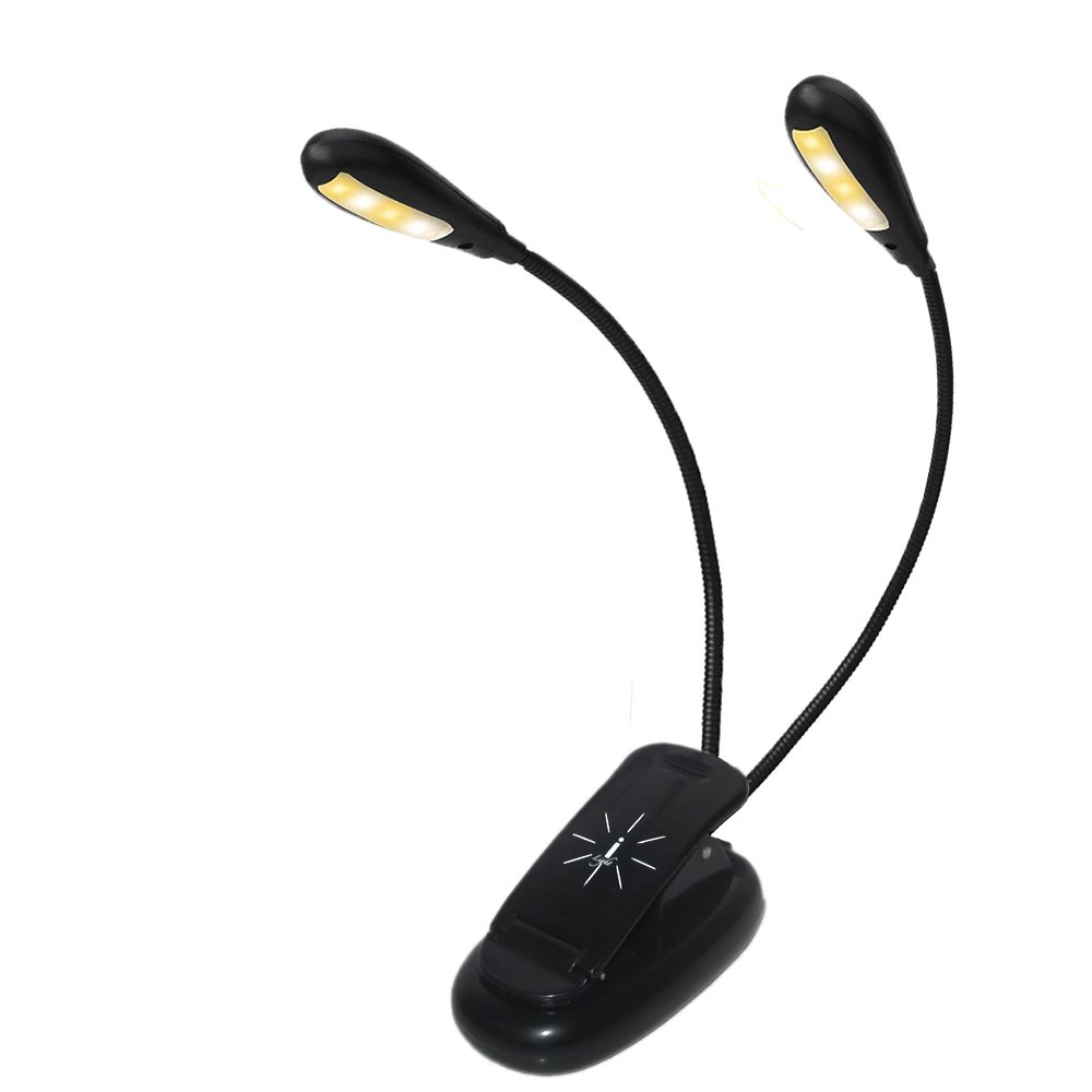 iLight Rechargeable Eye-Care Warm Book Light, Clip On Bed Reading Light, Music Stand Lamp, 8 LED, 5 Brightness, 2 Goosenecks Light Up 2 Full Pages. Perfect For Bookworms, Reading, Working or Studying
