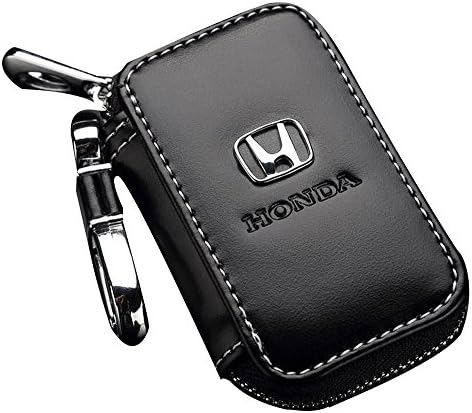 SHANG MEDING Black Premium Leather Car Key Chain Coin Holder Zipper Case Remote Wallet Bag (Honda)