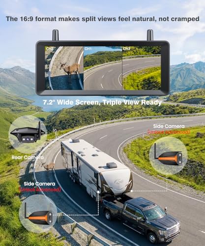 AUTO-VOX Wireless RV Backup Camera, 30Min Plug and Play Setup, Smooth Live View Even Past 60ft, 7.2" 1080P DVR Monitor, Super IR Night Vision Back up Camera Works with Pre-Wired RV, 5th Wheel, Trailer