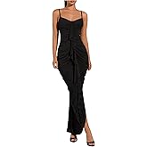 Floerns Women's Ruffle Ruched Cami Dress Draped Split Elegant Bodycon Maxi Dresses