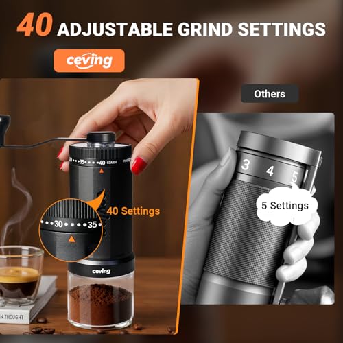 World's First 60g Large Capacity Manual Coffee Grinder, Portable Mill with 40 Settings, Stainless Steel Grinders for Espresso, Pour Over, Camping, Travel, Gift, etc.