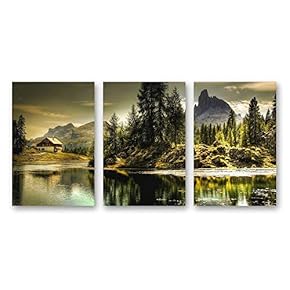 Canvas Wall Art Beautiful Scenery with Turquoise Lake, Forest and Mountains Painting Artwork for Home Prints Framed - 16"x24" x 3 Panels