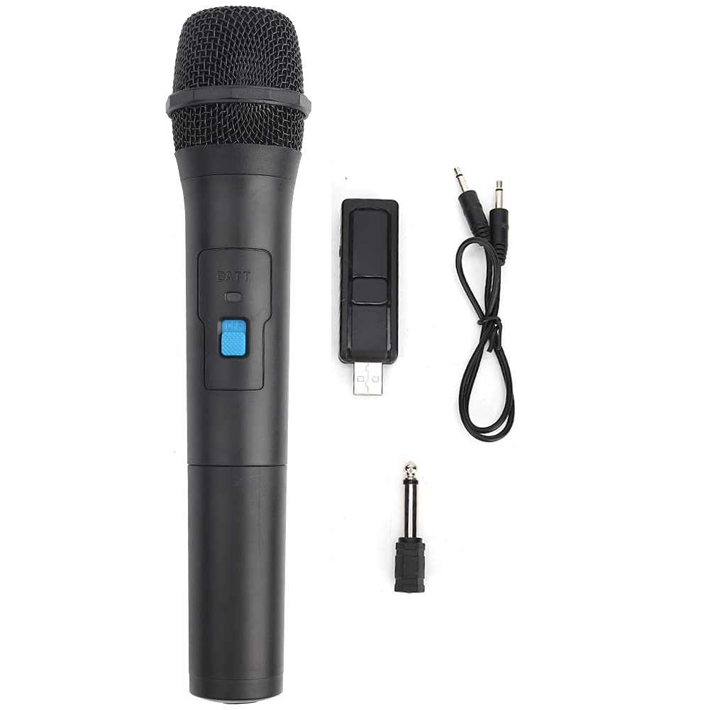Vikye Wireless Microphone, Black ABS Plastic Universal VHF Wireless Microphone, Professional Handheld USB Reception Mic for Singing, Speech