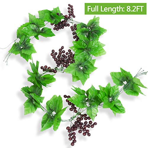 Molliy 8FT 5pcs Artificial Greenery Chain Grapes Vines Leaves Foliage Simulation Fruits for Home Room Garden Wedding Garland Outside Decoration