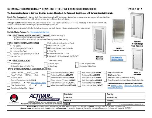 JL Industries 1037V10 Cosmopolitan Series Rolled Edge Fire Extinguisher Stainless Steel Cabinet