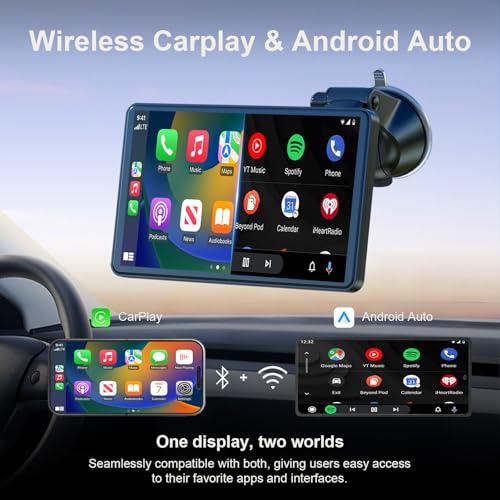 7" Pantalla Carplay Coche Sin Instalación para A-pple Car Play y Android Auto, Pantalla Táctil para Coche con Cámara Trasera, Bluetooth, Mirror Link, Navegación GPS, Asistencia de Voz, FM, AUX