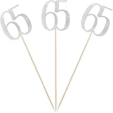Silver Glitter 65th Birthday Centerpiece Sticks, 12-Pack Number 65 Table Topper Anniversary Party Decorations