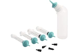 Gufastoe Pet Feeding Silicone Nipple with Curved Bottle and Syringes for Puppy Dog Cat or Other Pets (Green Color)