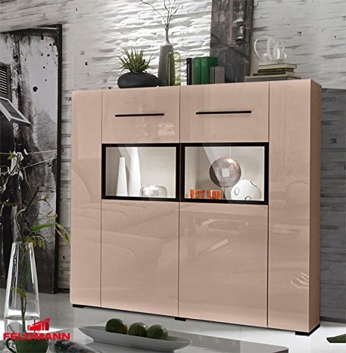 Highboard Schrank 762255 Kaschmir Kaschmir Hochglanz Glasrahmen Schwarz 128cm Amazon De Kuche Haushalt