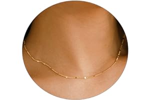 Beriso 14K Gold/Silver Plated Satellite Choker Shining Dots Station Box Chain 3 Blue Beads Sparkle Chain Necklace Open Hearts