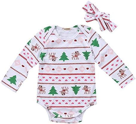 GSHOOTS Baby Girls' Christmas Tree Romper Deer Bodysuit Striped Onesie