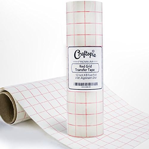 Transfer Paper Tape Roll 12" x 8 FT w/ Red Alignment Grid | Application Tape Perfect for Cricut Cameo Self Adhesive Vinyl for Signs Stickers Decals Walls Doors &amp; Windows | High Tack | NOT Clear