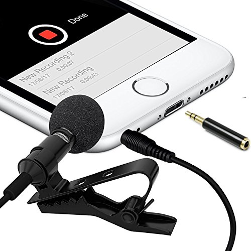 Boostech Professional Lavalier Lapel Microphone-Clip-on Omnidirectional Condenser Microphone for Apple iPhone Android Smartphones PC &amp; Camera Perfect for Recording Youtube,Interview,Studio,Video