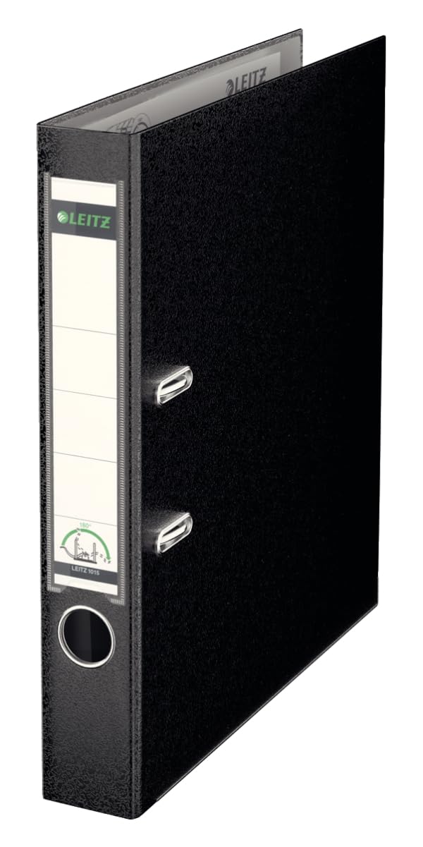 Leitz Plastic Lever Arch File, 90 Percent Recycled Card, 30 Percent Pre-consumer Recycled Plastic, With Thumbhole and Rado Rings, 50mm Spine 350 Sheet Capacity, Black, 10151095