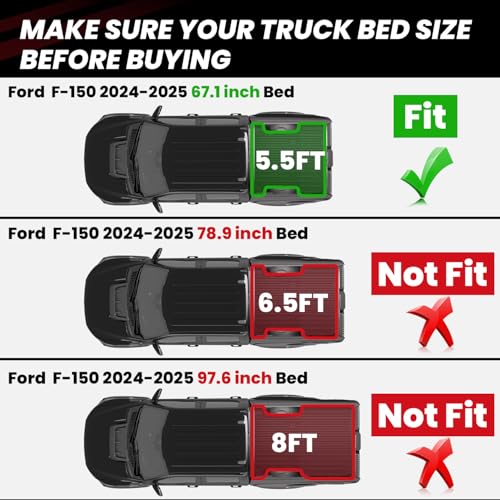 LASFIT 5.5FT Truck Bed Mat for Ford F-150 2026 2025 2024 F150 Lightning Custom Fit for 67.1 inch Bed Box All Weather Protector TPE Bed Liner Durable Easy Clean- Black-Not Fit for Drop in Bedlienr