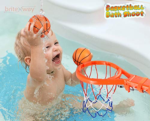 BRITENWAY Fun Basketball Hoop & Balls Playset for Little Boys & Girls | Bathtub Shooting Game for Kids & Toddlers | Suctions Cups That Stick to Any Flat Surface + 3 Balls Included