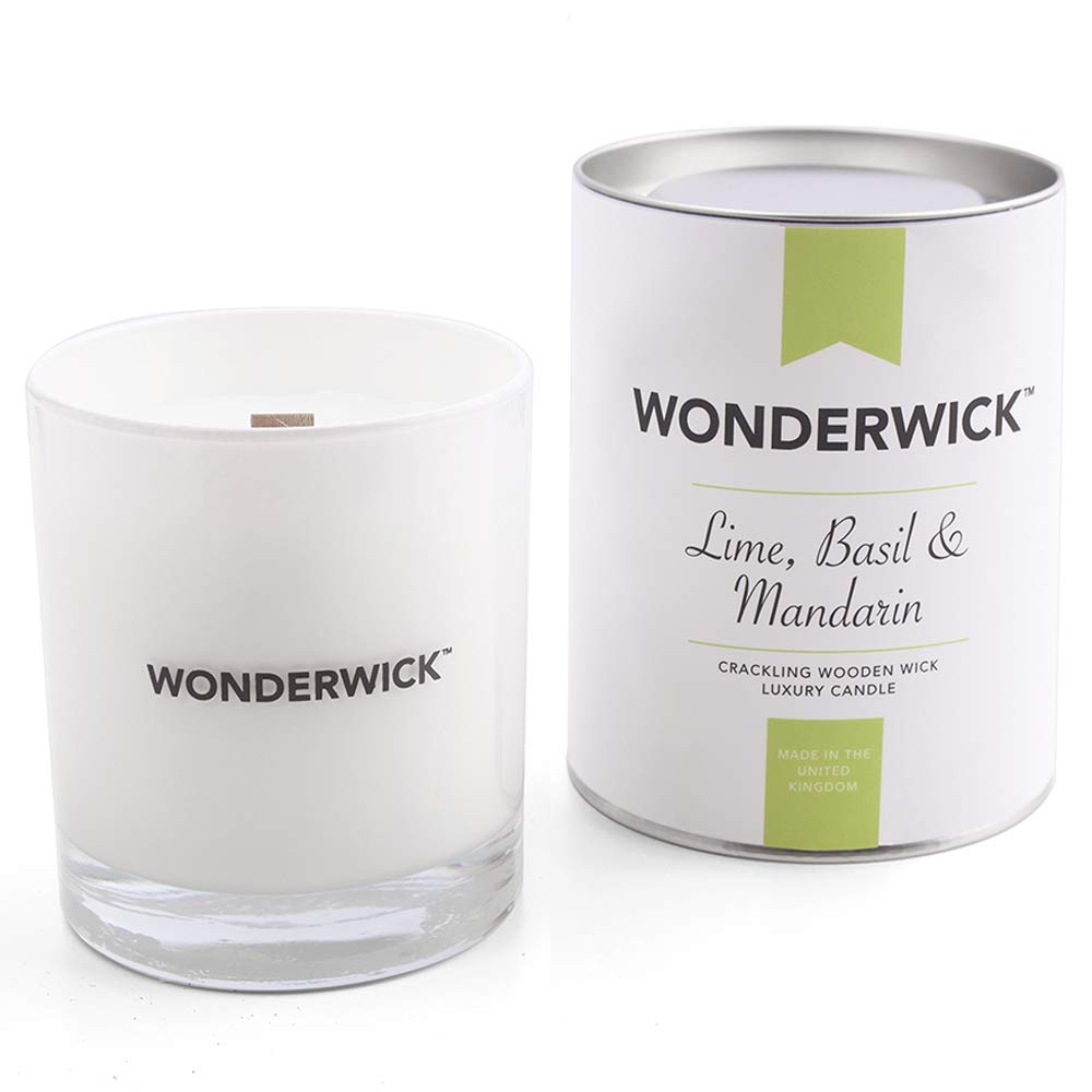 Wonderwick Blanc Glass Candle - Lime, Basil and Mandarin Scented, Up to 45 Hours Burn Time