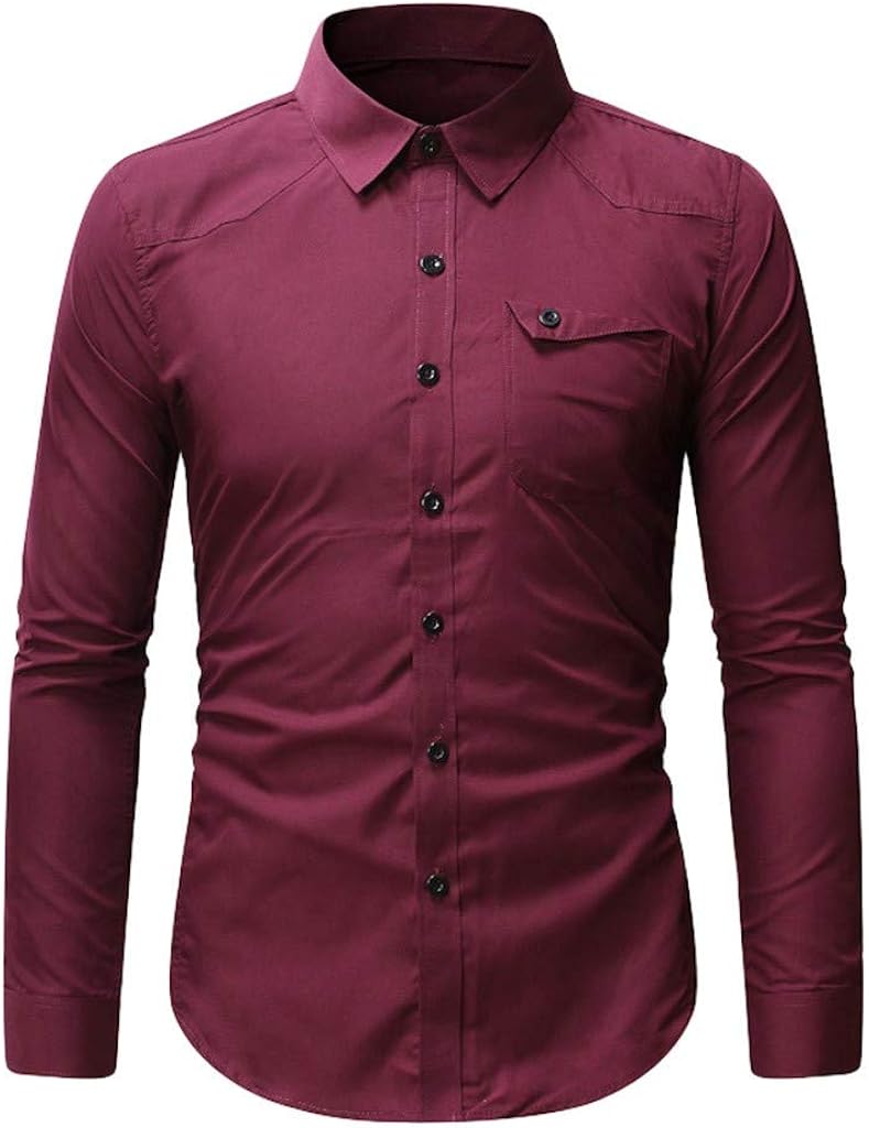 SPE969 Men's Classic Button Down Shirt,5 Colors M~3XL Slim Loose Long Sleeve Pure Turn-Down Collar T-Shirt Tops