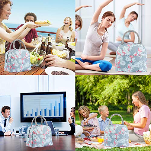 Lunch Bag,Reusable Insulated Lunch Bag Cooler Tote Box with Front Pocket Zipper Closure for Woman Man Work Picnic or Travel Light Blue Flamingo (Style 1)