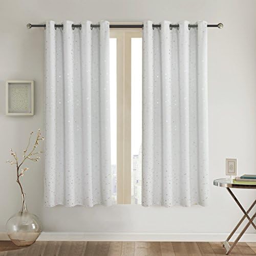 Romantic Starry Sky Creative Blackout Window Curtains for Kids Room/girls room/boys room Space Inspired Night Sky Twinkle Star Kid's Room Draperies by Alice Brown W52 x L63-Inch 2 Panels GreyishWhite