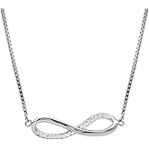Rosec Jewels Certified Cubic Zirconia Infinity Necklace With Silver Chain, Aaaa Quality, CZ Diamond Love Knot Necklace - Ready To Gift