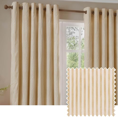 furn. Yard Hebden Verdunkelungs OEsenvorhang Set – Ultra Weiche Baumwolle Gefuetterte Gestreifte Vorhaenge (Honiggelb – 229x137cm)