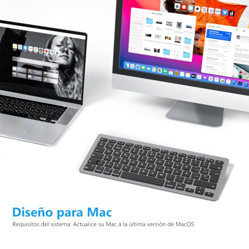 OMOTON Bluetooth Keyboard for Mac Wireless Keyboard for Apple MacBook Pro 13 14 16/ Air/Mini, iMac, iMac Pro, Mini, QWERTY Spanish Layout, 2*AAA Battery, Specific Design for Mac, Grey