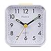 Pluteck Non Ticking Analog Alarm Clock with Nightlight and Snooze/Ascending Sound Alarm/Simple to Set Clocks, Battery Powered, Small, White