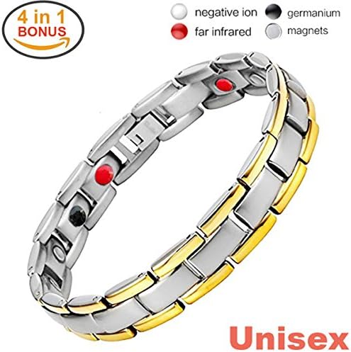 Deluxy Titanium Magnetic Bracelet Therapy High Power Magnets for Men Women Balance Arthritis Relief Pain Carpal Tunnel+ Hematite Pendant Necklace